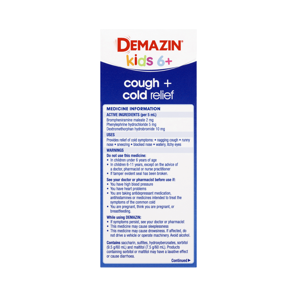 Demazin Kids 6+ Cough + Cold Relief Syrup Grape Flavour