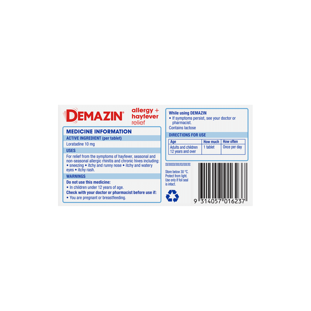 Demazin Allergy + Hayfever Relief Tablets 10 Tablets